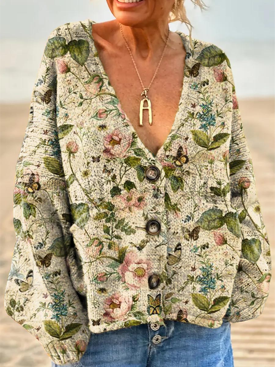 womens-vintage-floral-art-print-casual-pullover-sweater-fswn