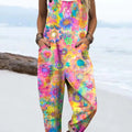 Women's Colourful Art Abstract Patterns Print Casual 100% Cotton Wide Leg Jumpsuit