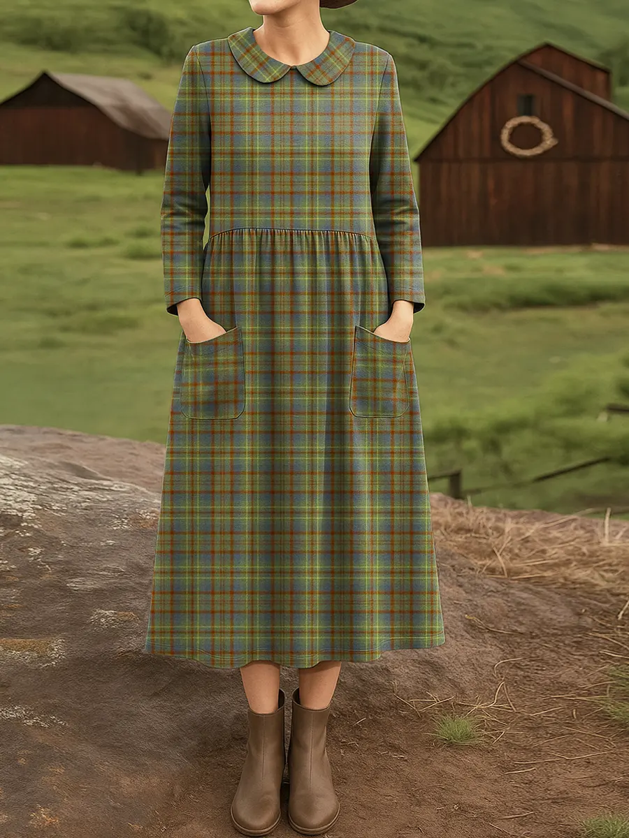 Women's Vintage Plaid Pattern Art Print Casual Cotton Dress