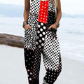 Women's Retro Polka Dot Patchwork Art Print Casual 100% Cotton Wide Leg Jumpsuit