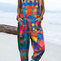 Women's Colorful Animal Art Print Casual 100% Cotton Wide Leg Jumpsuit