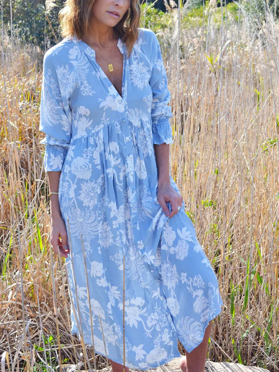 Women's Vintage Floral Pattern Art Print Casual Cotton Dress