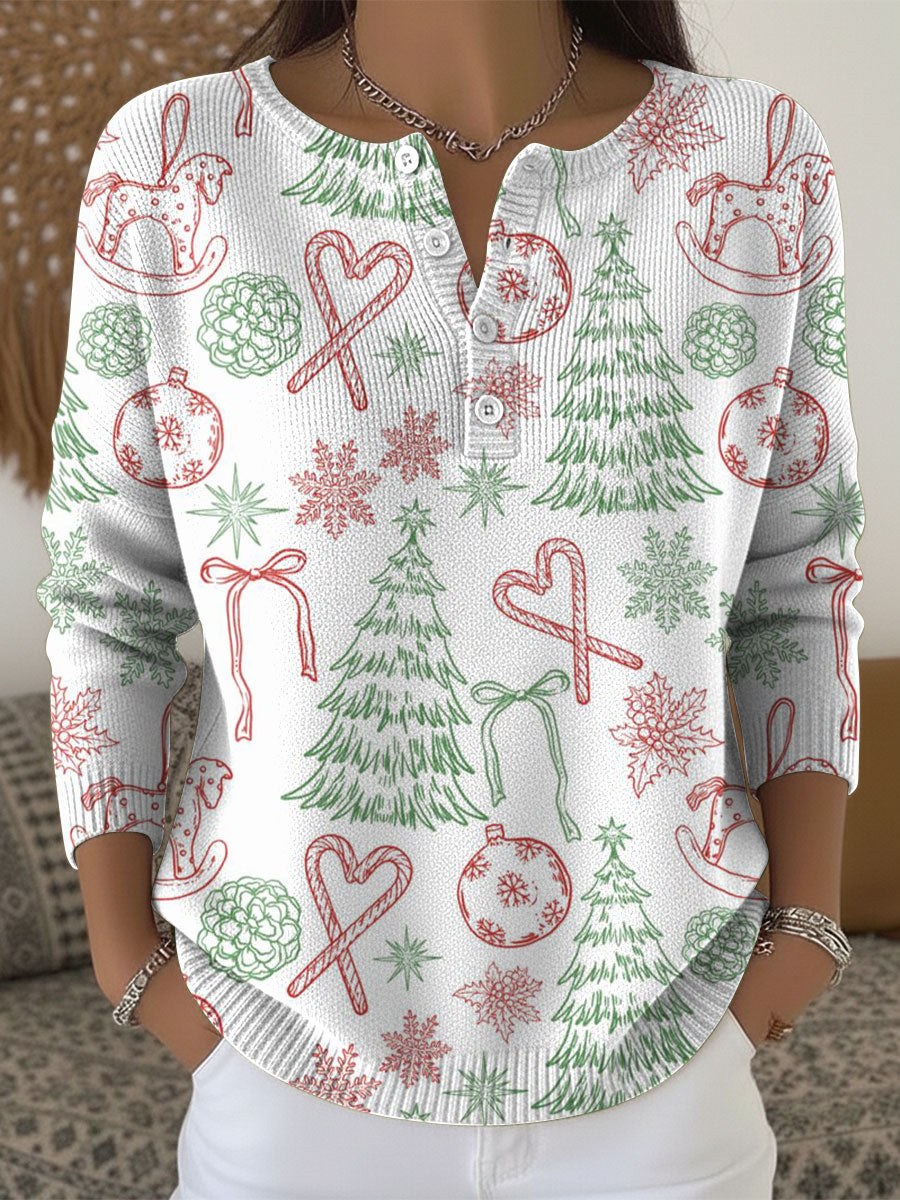 Christmas Trees Pattern Art Print Buttoned Cardigan Sweater