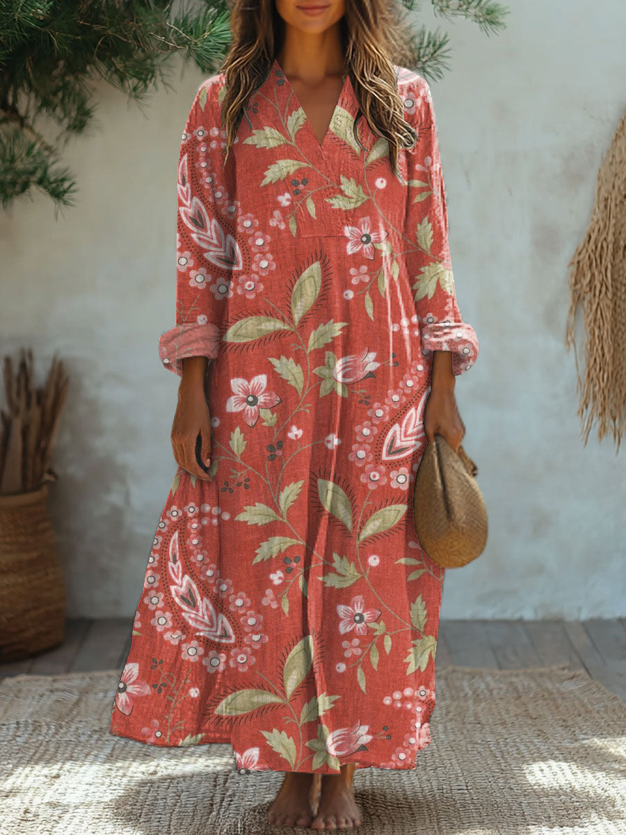 Women's Vintage Flower Art Print Casual Dress