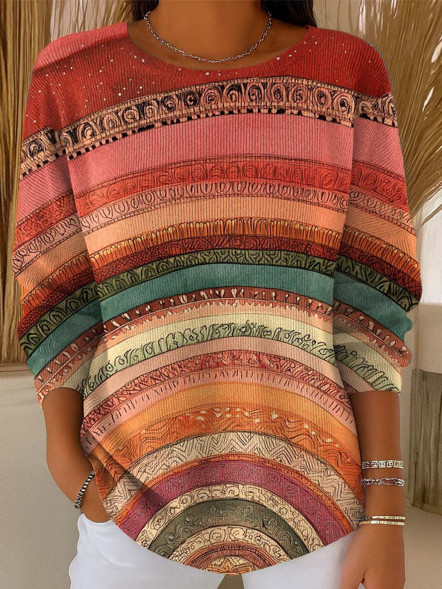 Women's Vintage Pattern Art Print Casual Pullover Sweater