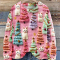 Christmas Tree Cute Cat 3D Print Knit Pullover Sweater