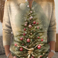 Women's Christmas Tree Art Print Buttoned Cardigan Sweater