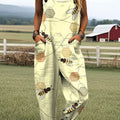 Women's Funny Bee Art Print Casual 100% Cotton Wide Leg Jumpsuit