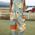 Women's  Funny Sheep Art Print Casual 100% Cotton Wide Leg Jumpsuit