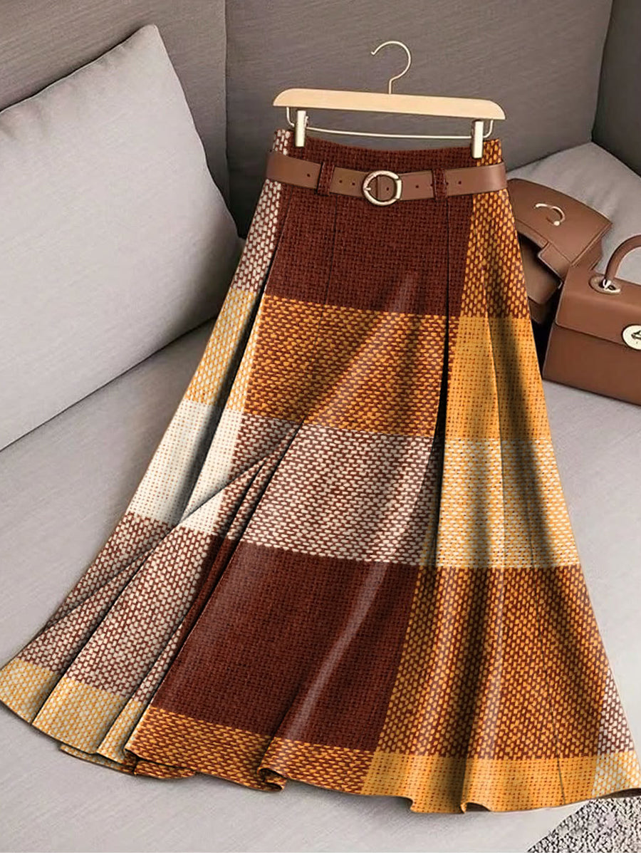 Women's Vintage Beautiful Multicolor Plaid Art Print Cotton Skirt