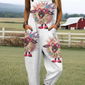 Women's Vintage Funny Farm sheep Print Casual 100% Cotton Wide Leg Jumpsuit