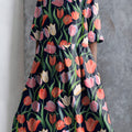 Tulip Floral Repeat Pattern Printed Women's Pocket Cotton Dress