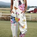 Women's Funny Chick Art Print Casual 100% Cotton Wide Leg Jumpsuit