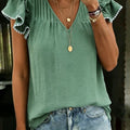 Women's Ruffled  V-Neck 100% Cotton Short-sleeve Shirt