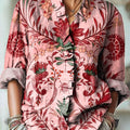 Women's Abstract Ethnic Floral Painting Art Print Casual Cotton And Linen Ruffle Shirt