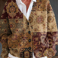 Vintage-Cardigan mit V-Ausschnitt, geknöpft und mit ethnischem geometrischem Blumenmuster. 