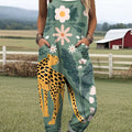 Women's Leopard Floral Pattern Art Print Casual 100% Cotton Wide Leg Jumpsuit