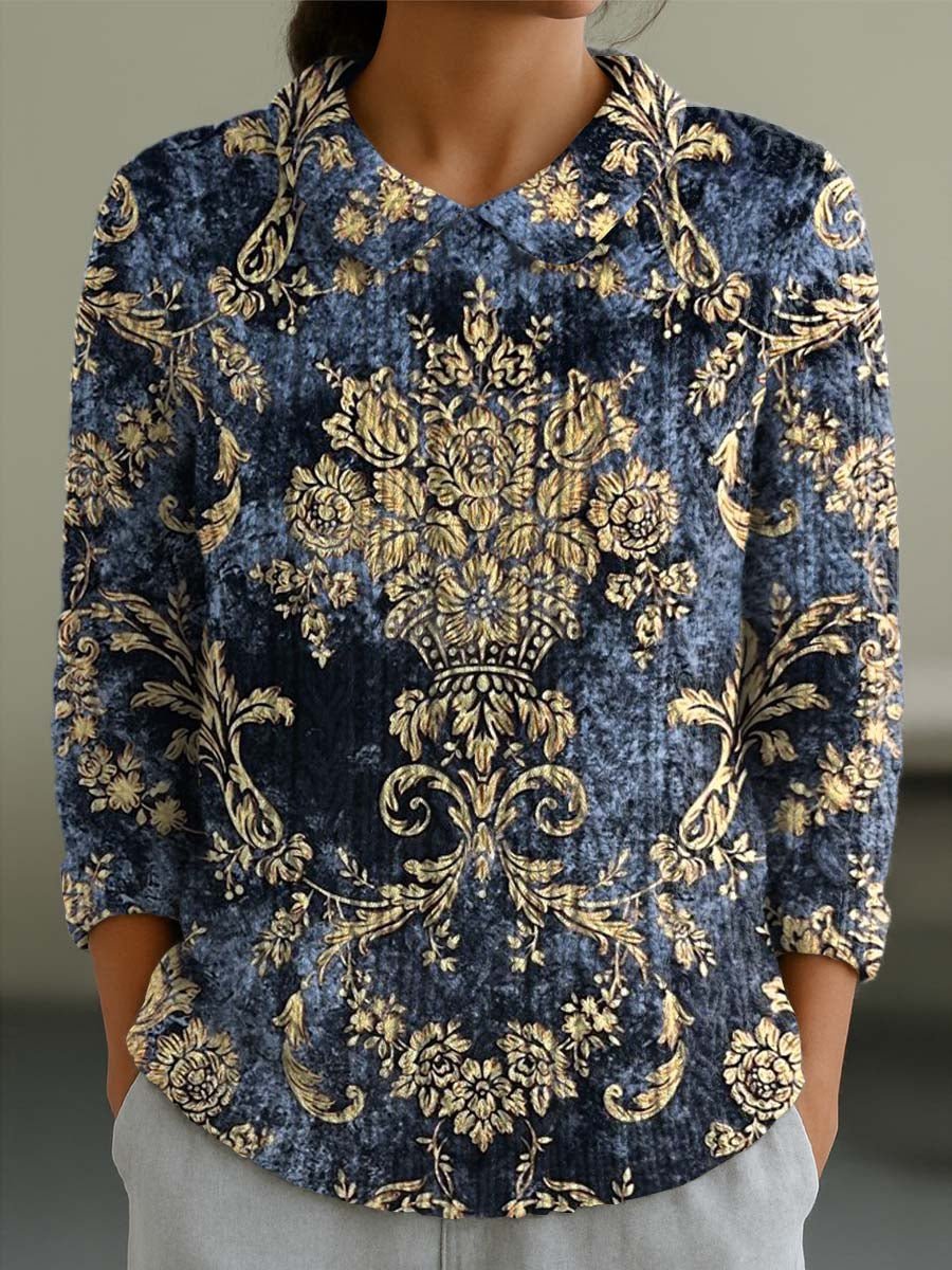 womens-vintage-floral-art-print-casual-peter-pan-collar-3-4-sleeve-sweater-evv5