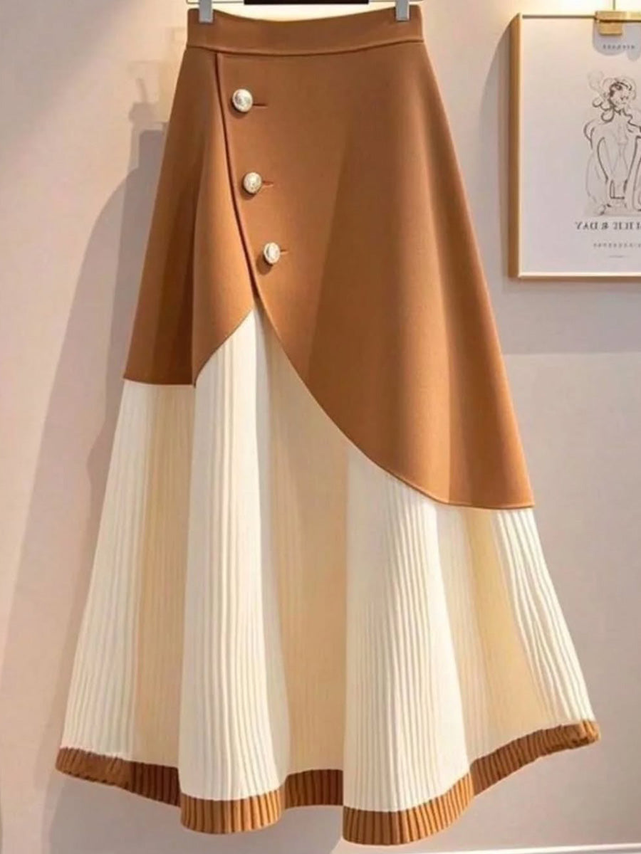 Women's Colorblock High-Waisted Casual A-Line Skirt