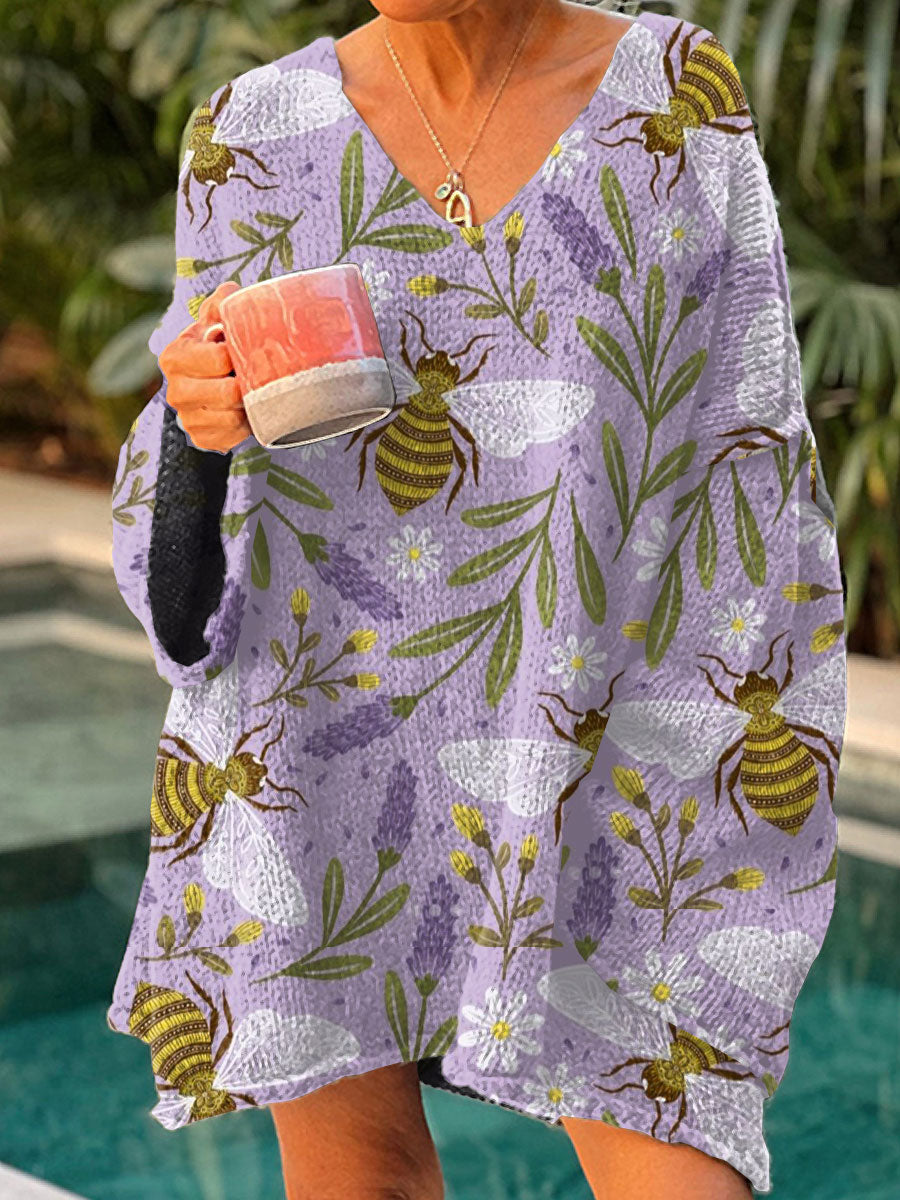 womens-vintage-bee-floral-art-print-casual-pullover-sweater-55rp