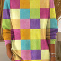 Women's Colorful Plaid Painting Art Print Casual Pullover Sweater