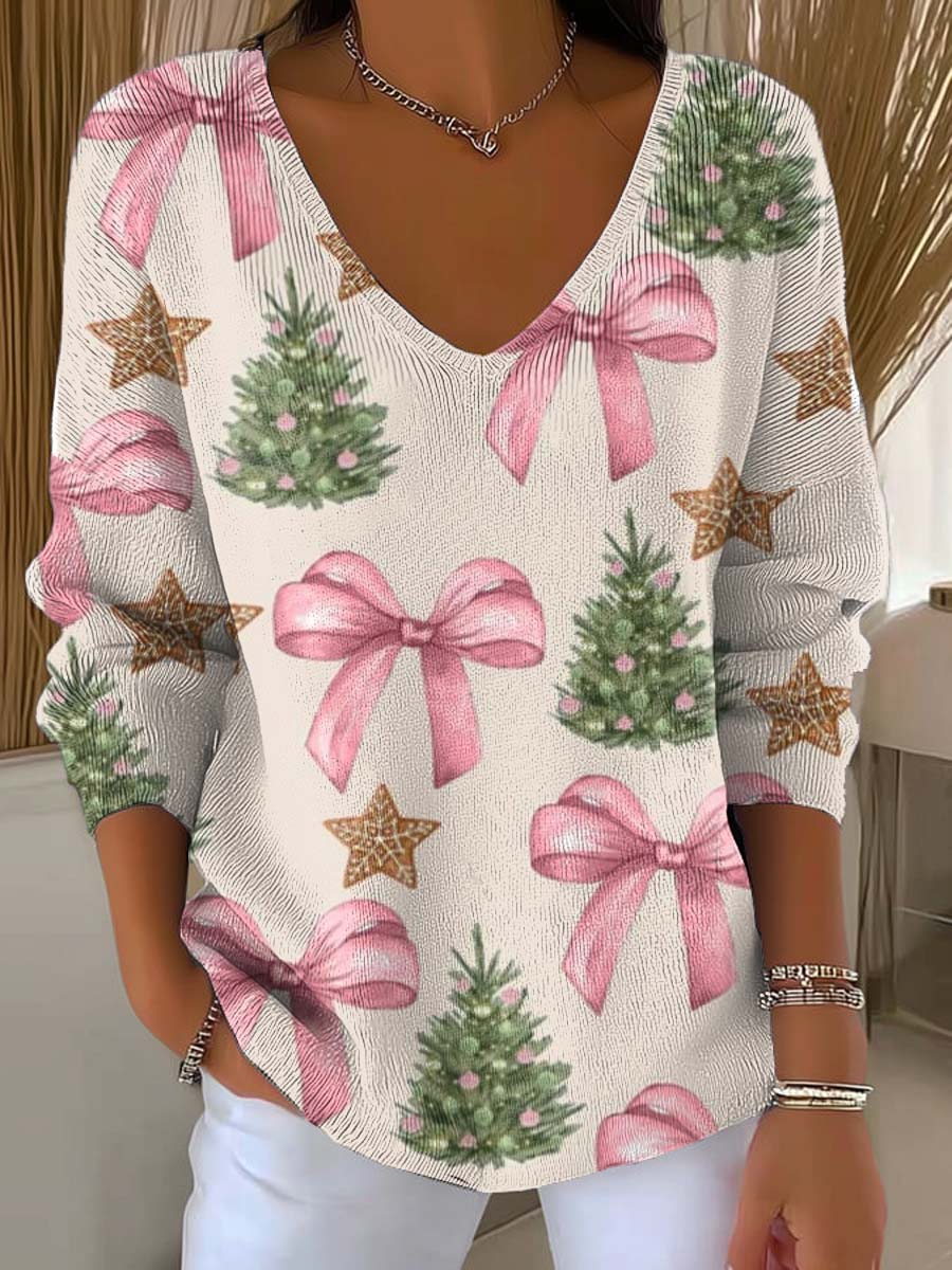 Women's Christmas Tree Pattern Art Print Casual Pullover Sweater