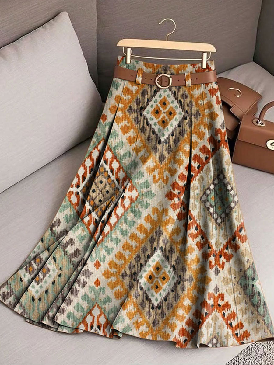 Women's Retro Pattern Casual Print Cotton Skirt