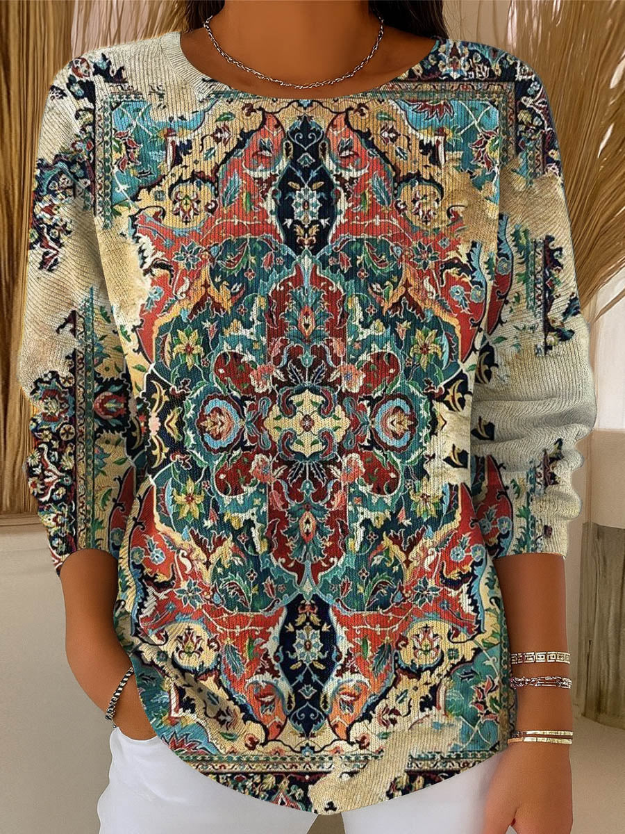 womens-vintage-pattern-art-print-casual-pullover-sweater-cttg