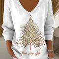Women's Vintage Christmas Tree Art Print Casual Pullover Sweater