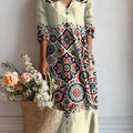 Robe à poches en coton et lin imprimé floral vintage pour femme 