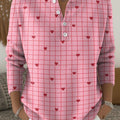 Valentine's Day Heart-shaped Checkered Decorative Pattern Casual Cardigan Collar Long Sleeve Sweater