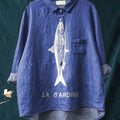 Sardine Fish Graphic Printed Women's Casual Cotton And Linen Shirt