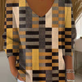 Women's Vintage Geometric Stripe Painting Art Print Casual Pullover Sweater