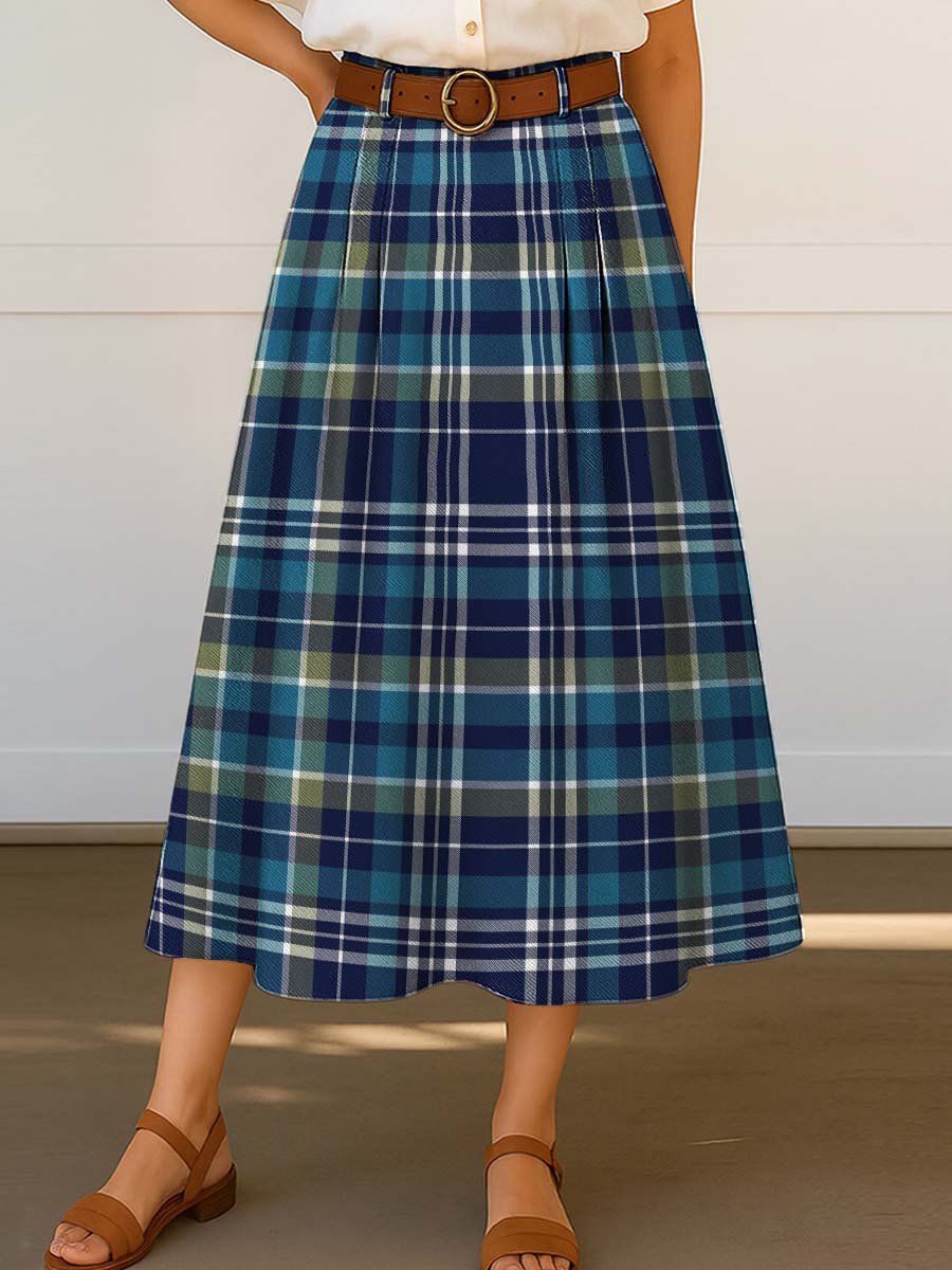 Vintage classic blue check decorative pattern Skirt