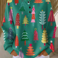 Women's Colorful Christmas Tree Pattern Art Print Casual Waffle Henry Collar Sweatshirt