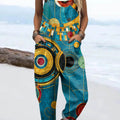 Women's Abstract Geometric Pattern Art Print Casual 100% Cotton Wide Leg Jumpsuit