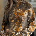 pull-col-roulé en maille à imprimé floral vintage pour femme - zdd5 