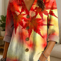 Women's Autumn Maple Leaves Pattern Print Casual Cotton And Linen Shirt