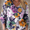 Beautiful Abstract Floral Painting Art Print Knit V-neck Pullover Sweater