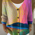Vintage Art Print Buttoned V-neck Cardigan Sweater