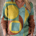 Vintage Abstract Geometric Painting Art Print Knit V-neck Pullover Sweater
