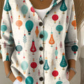 Women's Vintage Christmas Lights Pattern Printed Casual Hooded Button Sweater