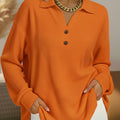Casual Polo Neck Button Waffle Sweatshirt Top