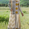 Women's Vintage Abstract Geometric  Art Printed Long-sleeved Casual Dress