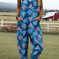 Women's Retro Geometric Triangle Pattern Art Print Casual 100% Cotton Wide Leg Jumpsuit