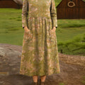 Women's Vintage Floral Pattern Art Print Cotton Lapel Shirt Dress