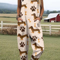 Women's Lovely Dogs Art Print Casual 100% Cotton Wide Leg Jumpsuit
