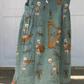 Women's  Retro Skull  Music  Flower Art  Print   Linen Pocket Skirt