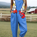Women's Funny Chicken Pattern Art Print Casual 100% Cotton Wide Leg Jumpsuit