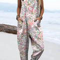 Women's Lovely Floral Art Print Casual 100% Cotton Wide Leg Jumpsuit